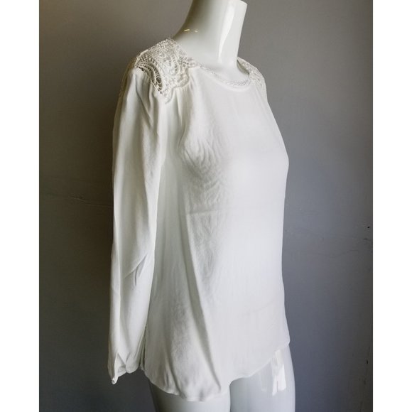 NWT JOIE Porcelain Cream Off White Blouse w. Crochet Lace Back Panel MSRP $238 - Picture 1 of 13
